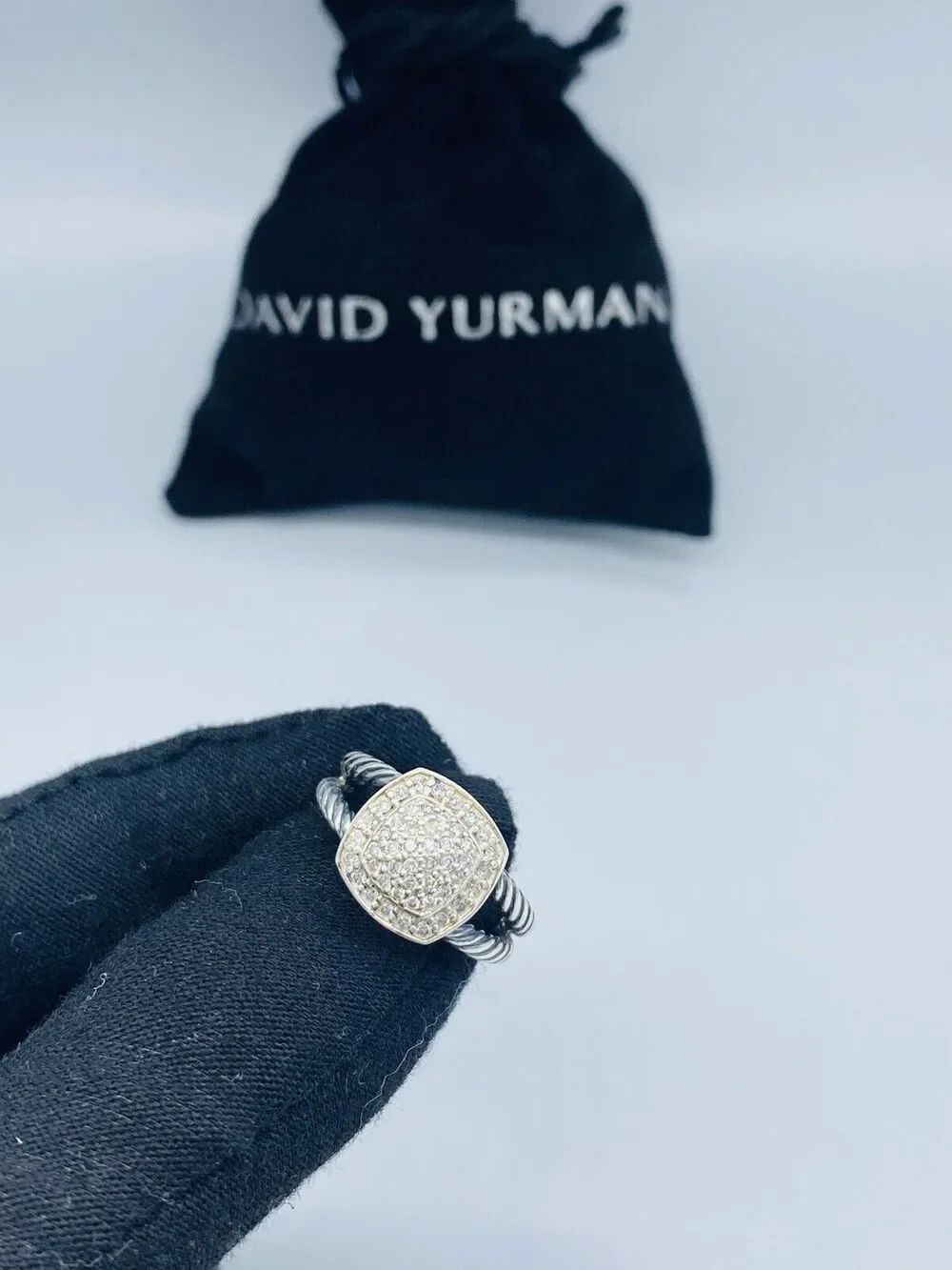 David Yurman Sterling Silver petite Albion w/diamonds ring Size 7